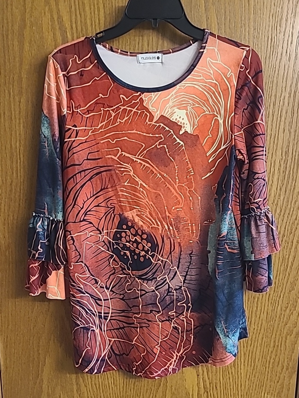 Floral-Print Ruffle-Sleeve Top in Rust Multi
